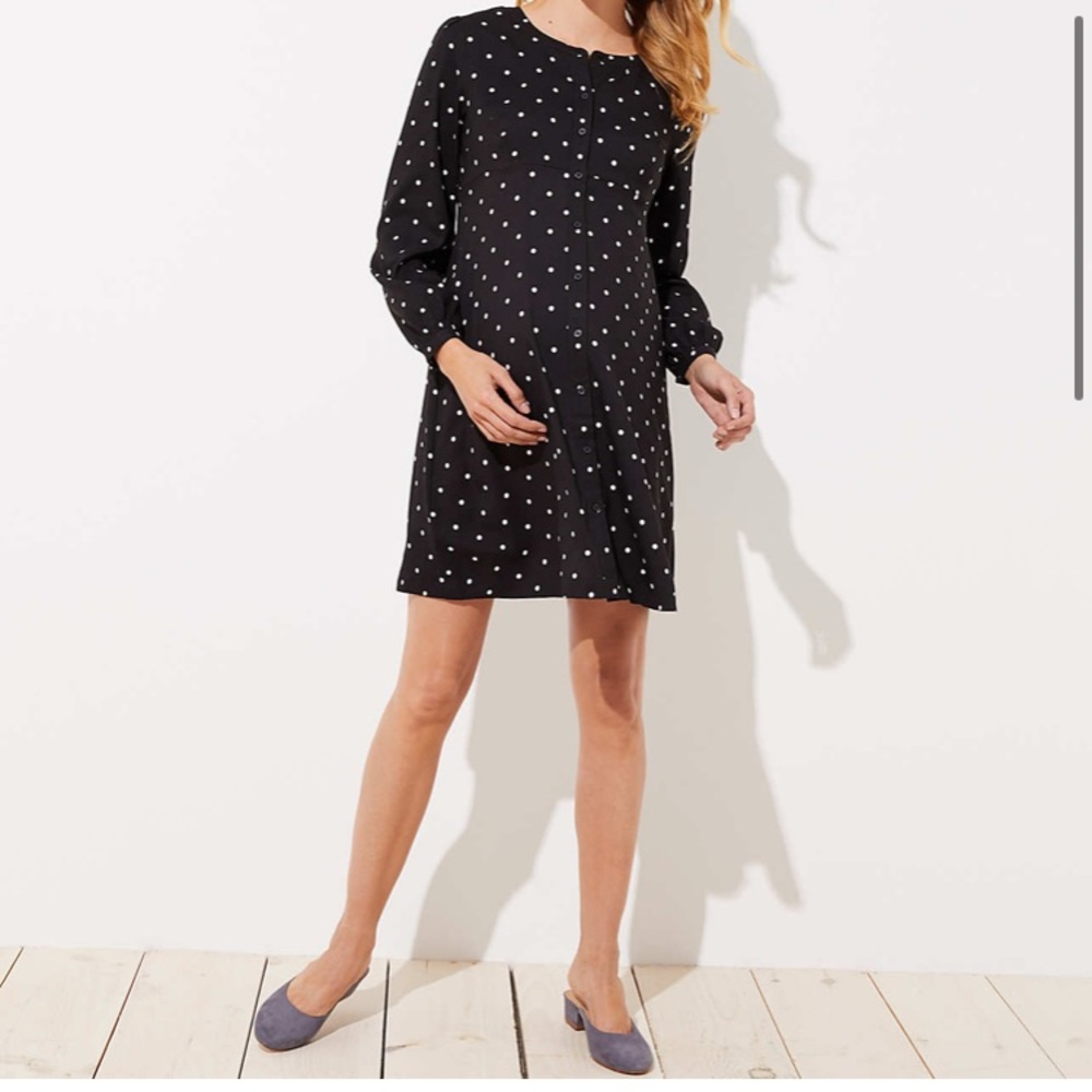 Loft Maternity Polka Dot Flare Shirtdress black